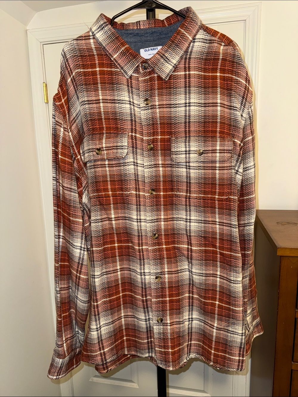 Old Navy 3XLT Burnt Orange and White Plaid Thick Button-Down Shirt